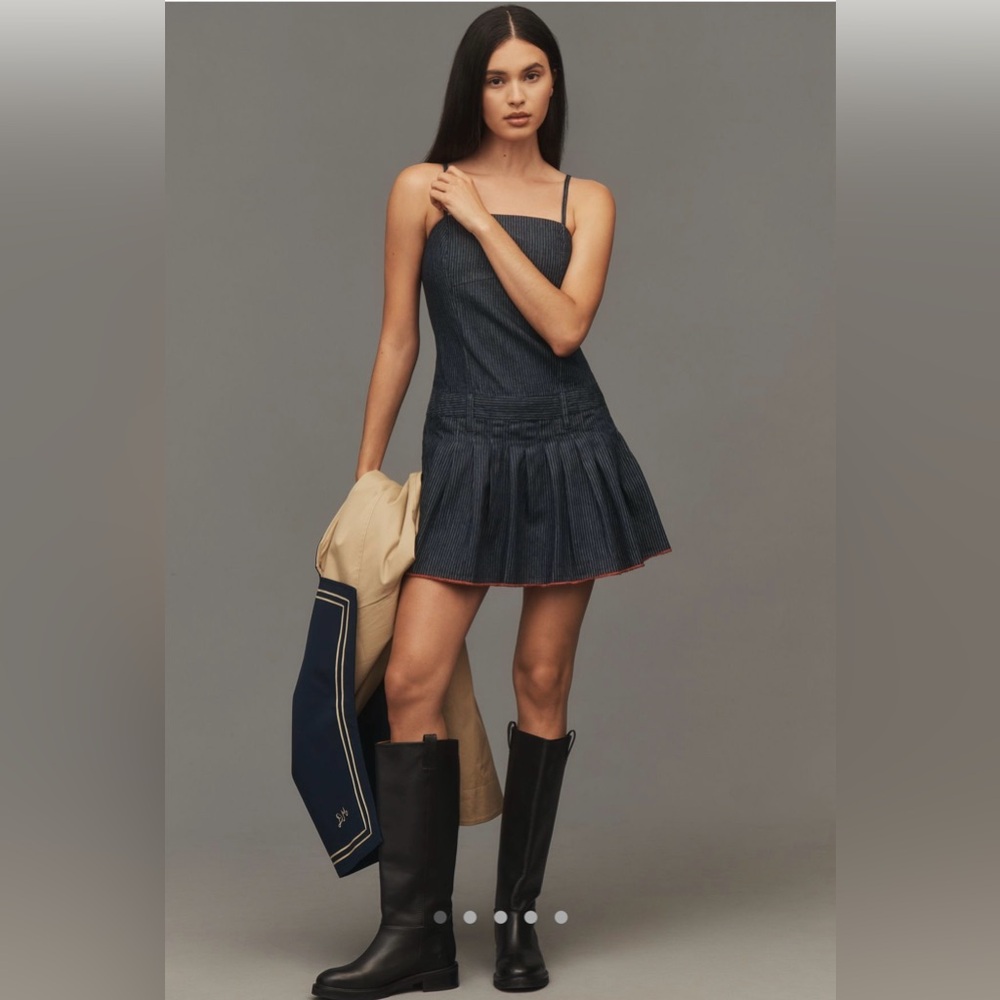 Pilcro Sleeveless Pleated Denim Romper, Size 6